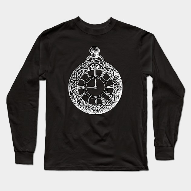White Vintage Pocket Watch Long Sleeve T-Shirt by Vintage Boutique